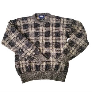 Vintage men's textured checkered pullover sweater